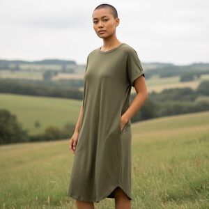 Amoretu Women’s Sundress Army Green Hi-Lo Cap Sleeve W/Pockets Dress Size-M NWT